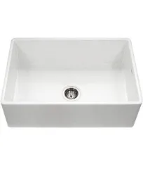 Houzer Platus PTG-4300 33" Apron Front Single Bowl Fireclay Kitchen Sink, White