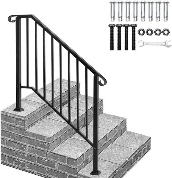 Outdoor Stair Railing 1-Piece, Curly Design Non-Slip Grip, Iron Handrails for Outdoor Steps,for Concrete Steps or Wooden Stairs