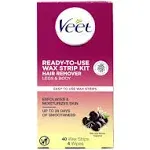 Veet Leg & Body Hair Removal Kit Sensitive Formula, Ready to Use Cold Wax Strips, Shea Butter & Acai Fragrance, 40 Count (Pack of 2)