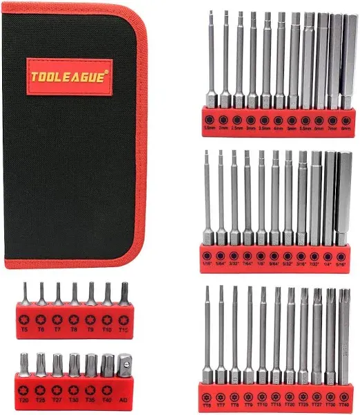 TOOLEAGUE 47PCS Hex Head Allen Wrench Drill Bit Set Metric and Sae