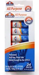 Elmer's All-Purpose Glue Sticks, 0.21 oz Each, 24 Sticks per Pack (E553) , White