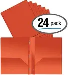 Better Office Products Orange Plastic 2 Pocket Folders with Prongs, Heavyweig...