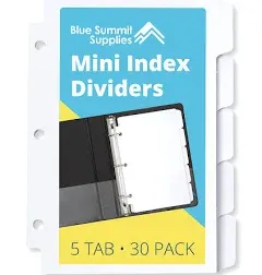 5 Tab Mini Tab Dividers, White, 5 Mini Binder Dividers with 3 Hole Punch, for...