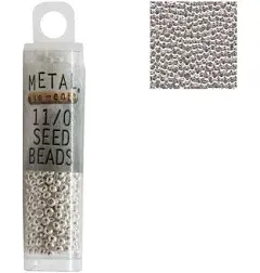 Size 11/0 Metal Seed Beads, Round, Silver, MT11-SLV, 16 grams, bsd0395