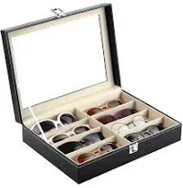 Siveit 8 Slot Leather Eyeglasses Collector Eyewear Display Case