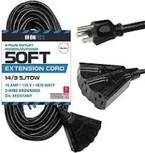 Iron Forge Cable 50 ft Black Oil Resistant Extension Cord