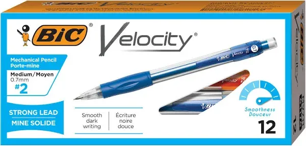 BIC® Velocity Original Mechanical Pencil, 0.9 mm, HB (#2.5), Black Lead, Turquoise Barrel, Dozen (BICMV11BK)