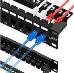 iwillink 24 Port RJ45 Through Coupler 1U Cat6 Patch Panel UTP 19-Inch with Back Bar, Wallmount or Rackmount, Compatible with Cat5, Cat5e, Cat6 Cabling