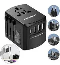 LENCENT Universal Travel Adapter, International Charger with 3 USB Ports and Type-C PD Fast Charging Adaptor for iPhone, Samsung, Tablet, Gopro. for