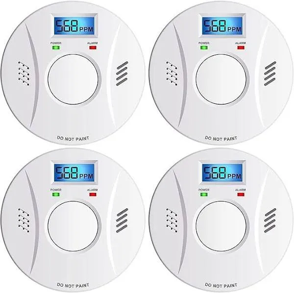 Linsoal Smoke Detector and Carbon Monoxide Detector Co2 Detector Battery Powered with Test/Reset Button 4 Pack