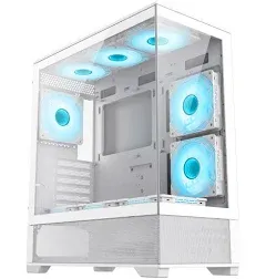 GAMEMAX Vista AW White Mid-Tower ATX Computer Case w/ 6 x 120mm ARGB Fans (2 ...