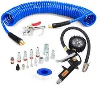 18 Pieces Air Compressor Accessories kit, 1/4 inch x 25 ft Recoil Poly Air Co...