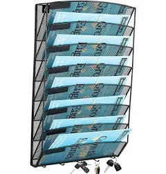 Samstar 8 Pocket Wall File Organizer, Mesh Hanging File Holder Wall Mount Paper Letter Organizer, Magazine Rack, Black