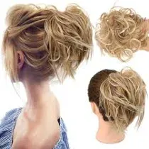 HMD Tousled Updo Messy Bun Hair Piece Hair Extension Ponytail With Elastic Rubber Band Updo Extensions Hairpiece Synthetic Hair Extensions Scrunchies Ponytail Hairpieces for Women