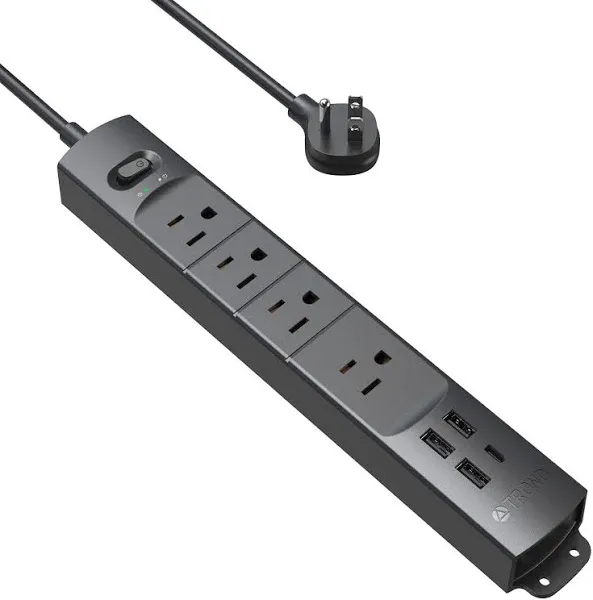 TROND Surge Protector Power Strip with USB Ultra Thin Flat Plug 6ft long Extension Cord 1625W