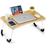 Foldable Laptop Table, Portable Lap Desk Bed Table Tray, Laptop Stand with Wood