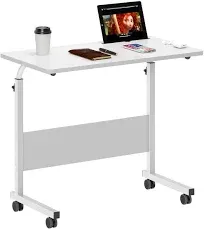 soges Rolling Laptop Desk Cart Height Adjustable, 23.6 inches Mobile Sofa Side Table with Tablet Slot, Portable Standing Laptop Table Desk, Small C Table for Sofa Couch Bed, Black