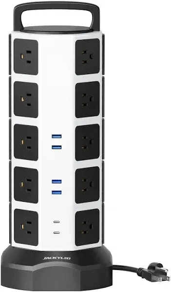 Power Strip Tower Surge Protector, JACKYLED 20 Outlets 6 USB (2 USB C) Charging Station, Extension Cord with Multiple Outlets, 1050J 1625W/13A Outlet Extender 6.5ft Extension Cord for Home Office