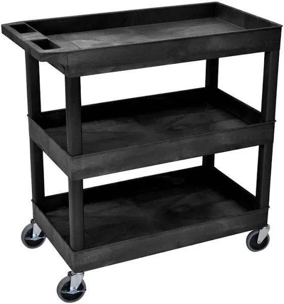 289-EC111-G 35"W x 18" D x 36" H Commercial Tub Cart with Wheels, Three Shelves, Polyethylene, Gray