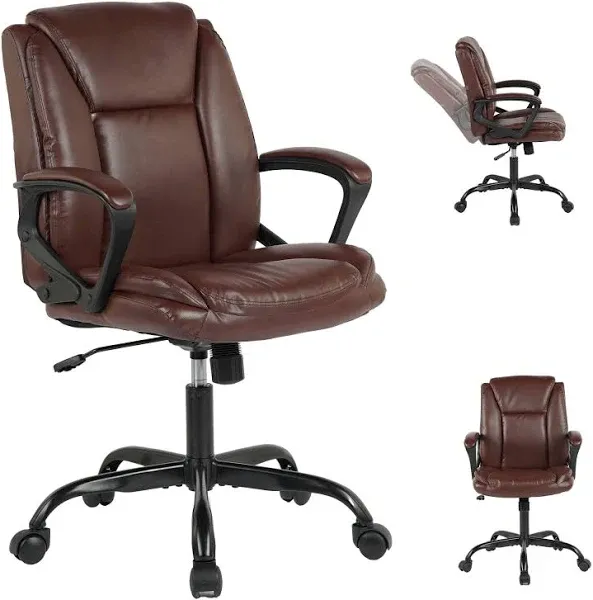 Home Office Chair Ergonomic Desk Chair PU Leather Task Chair Executive Rolling Swivel Mid Back Computer Chair with Lumbar Support Armrest Adjustable