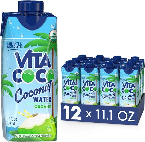 Vita Coco Coconut Water, Pure Organic | Naturally Hydrating Electrolyte Drink | Smart Alternative to Coffee, Soda, and Sports Drinks | Gluten Free | 11.1 Ounce (Pack of 12)