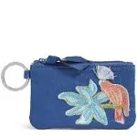 Vera Bradley Women's Cotton Zip ID Case Wallet, Embroidered Rain Forest - Recycled Cotton, One Size