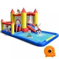 Inflatable Kids Bounce House Slide Water Jumping basketball Rim With 480W Blower