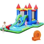 Inflatable Bounce House Castle Water Slide with Climbing Wall and 550W Blower丨Costway