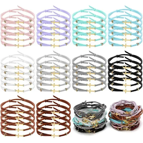 Junkin 50 Pcs Cross Bracelet for Women and Men Friendship Handmade Adjustable Strings Charm Rope Braided String Bracelet for Christian Religious Faith Jewelry, 10 Colors