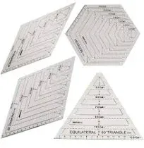 4pcs Quilting Ruler with 60 Degree Triangle, Diamond, 45 Degree Diamond, Hexagon