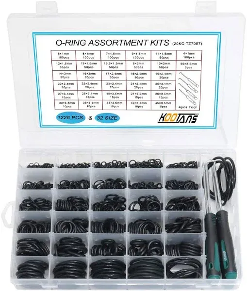 32Size 1225Pcs Metric Nitrile Rubber O Rings Assortment Kit + 4Pcs O-Ring Remove