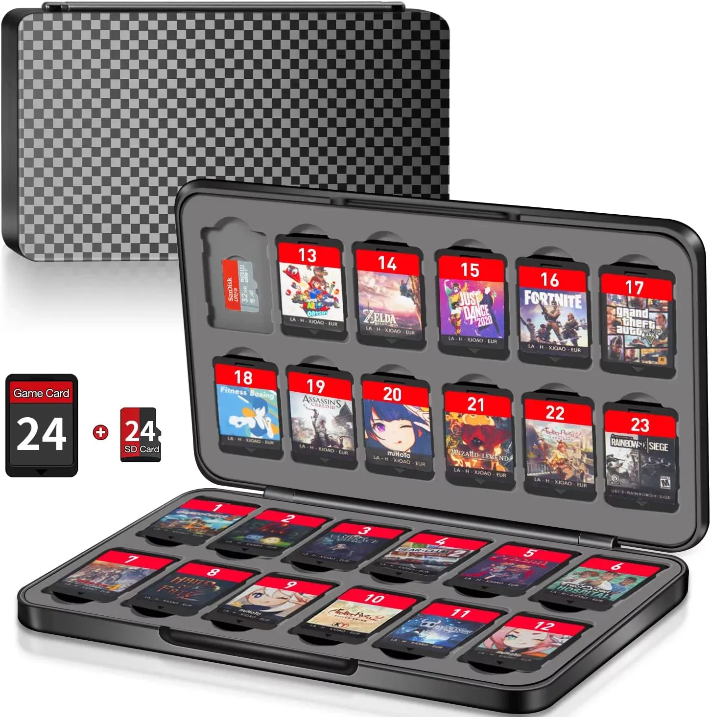 Switch Game Case Holder with 24 Cartridge Slots and 24 Micro SD Card Storage, Slim Portable Game Organizer Traveler Gift Accessories with Magnetic