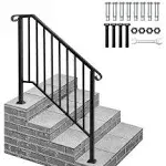 Wrought Iron Handrail Picket Stair Rail for 3 or 4 Step Handrail Outdoor Black