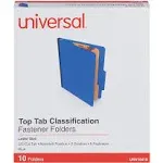 Universal Six-Section Pressboard Classification Folders, 2 Dividers, Letter Size, Blue, 10/Box