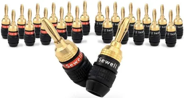 Deadbolt Banana Plugs 6-Pairs by Sewell, Gold Plated Speaker Plugs, Quick Con...