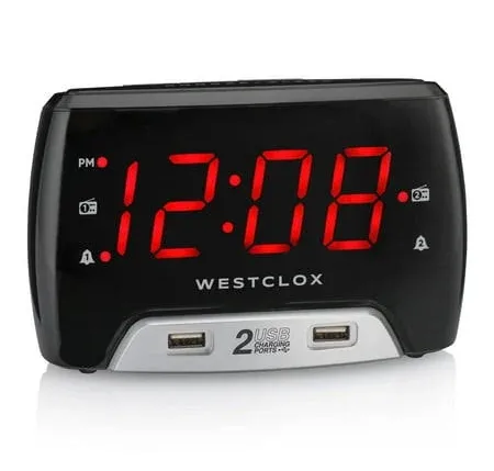 Westclox Large 1.4” Red LEDs Digital FM Clock Radio 2 USB Port with Fast Charge