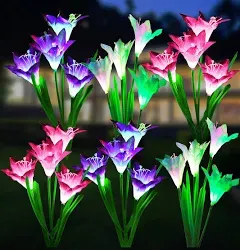 WdtPro Solar Lights Outdoor Garden Decorative Flowers 6 Pack Waterproof Solar Garden Lights with 24 Lily Flowers