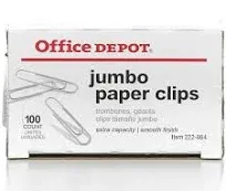 Office Depot Paper Clips, Jumbo, Silver (100 ct)