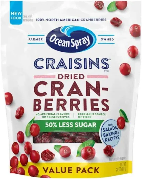 Ocean Spray Craisins Cranberries, Less Sugar, Dried - 5 oz