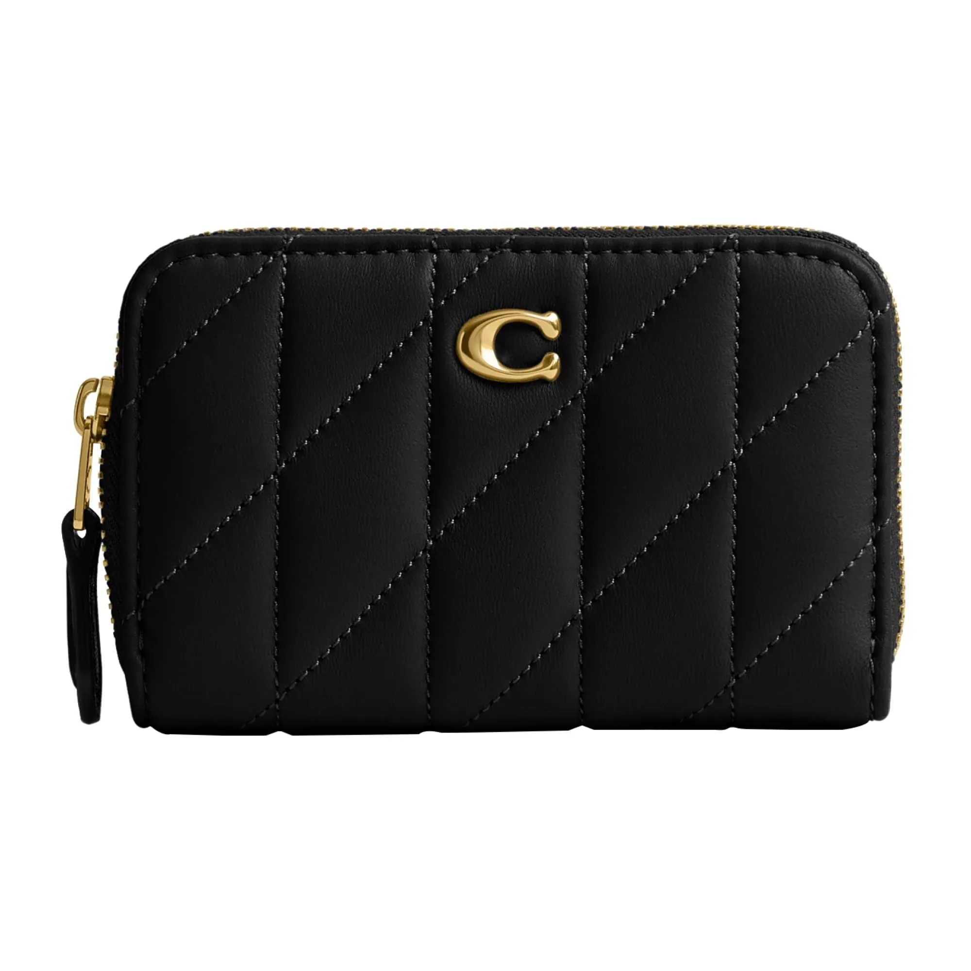 Coach Quilted Pillow Leather Small Zip Around Card Case - Black