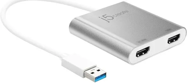 J5 CREATE &#034;JUA 365&#034; USB 3.0 to Dual HDMI Multi-Monitor Adapter SILVER $79.99