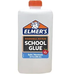 Elmer's White Liquid School Glue, Washable - 32 oz bottles