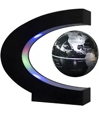 Estefanlo Floating Globe with LED Lights C Shape Magnetic Levitation Floating Globe World Map for Desk Decoration (Black-Silver)