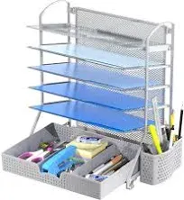 SimpleHouseware 6 Trays Desktop Document Letter Tray Organizer Silver