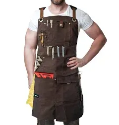  Work Apron - Heavy Duty Wood Working Apron for Men with Tool Canvas Brown