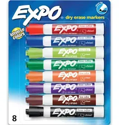 EXPO Low Odor Dry Erase Markers, Chisel Tip, Assorted Colors, 8 Count YU1