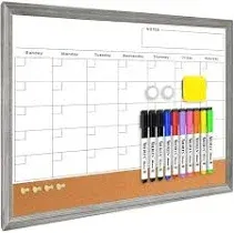 Monthly Whiteboard Calendar &amp; Corkboard for Wall, Magnetic 17&#034;x13&#034; Dry Gary