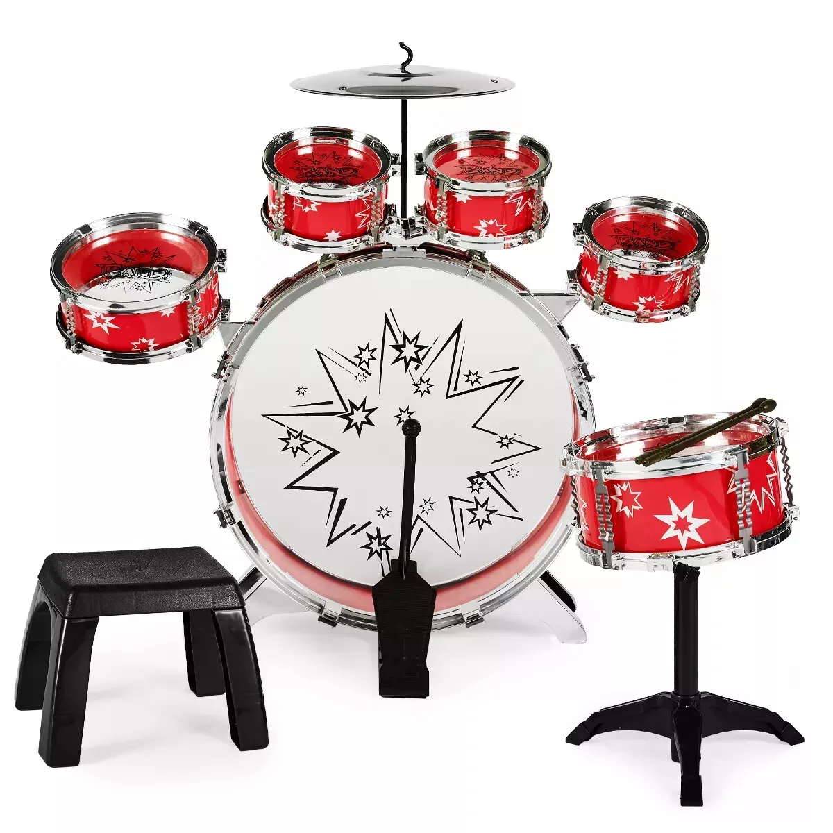 11-Piece Kids Starter Drum Set w/Bass Drum,Tom Drums,Snare,Cy<wbr/>mbal,etc.-red