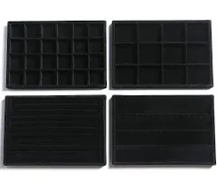  Stackable Velvet Jewelry Organizer Trays for Drawers Inserts Set 2 Black