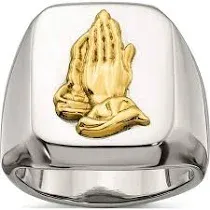 Chisel Stainless Steel with 14k Gold Accent Polished Praying Hands Ring